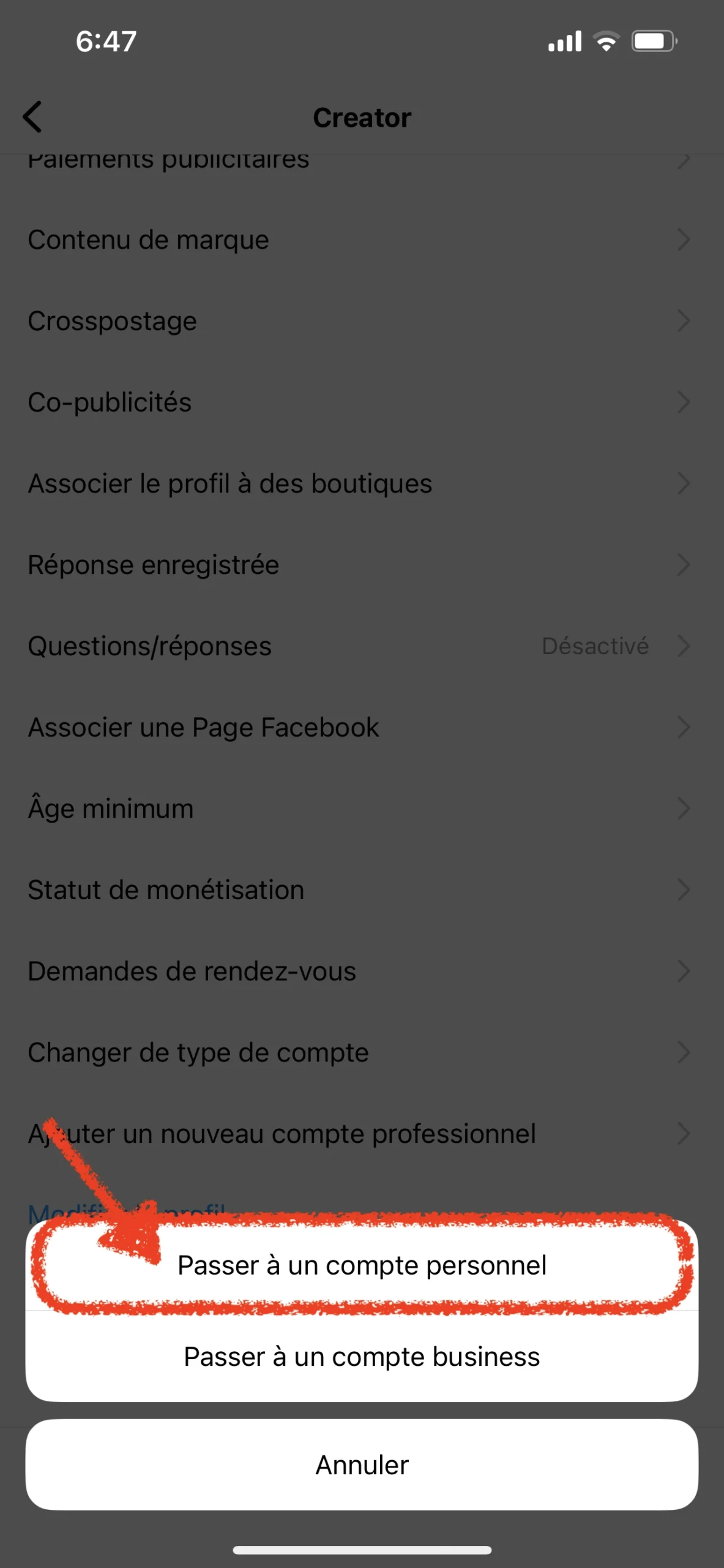 étape 10 pour changer mettre compte instagram privé