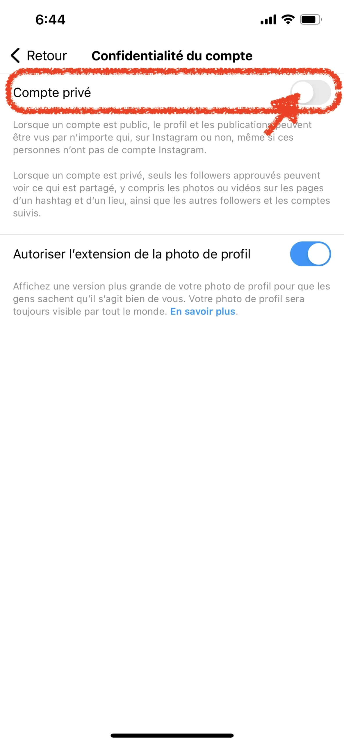 étape 4 pour changer mettre compte instagram privé