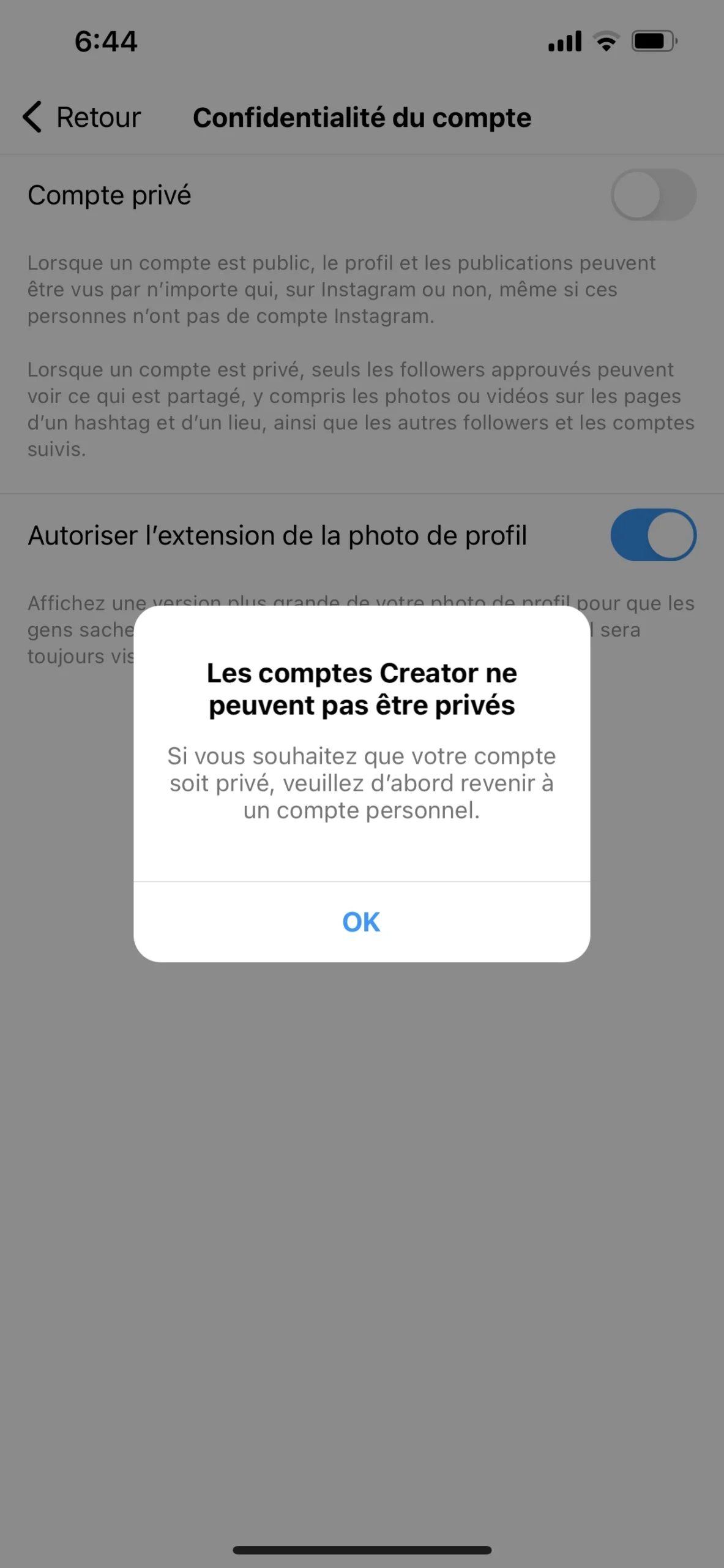 étape 6 pour changer mettre compte instagram privé