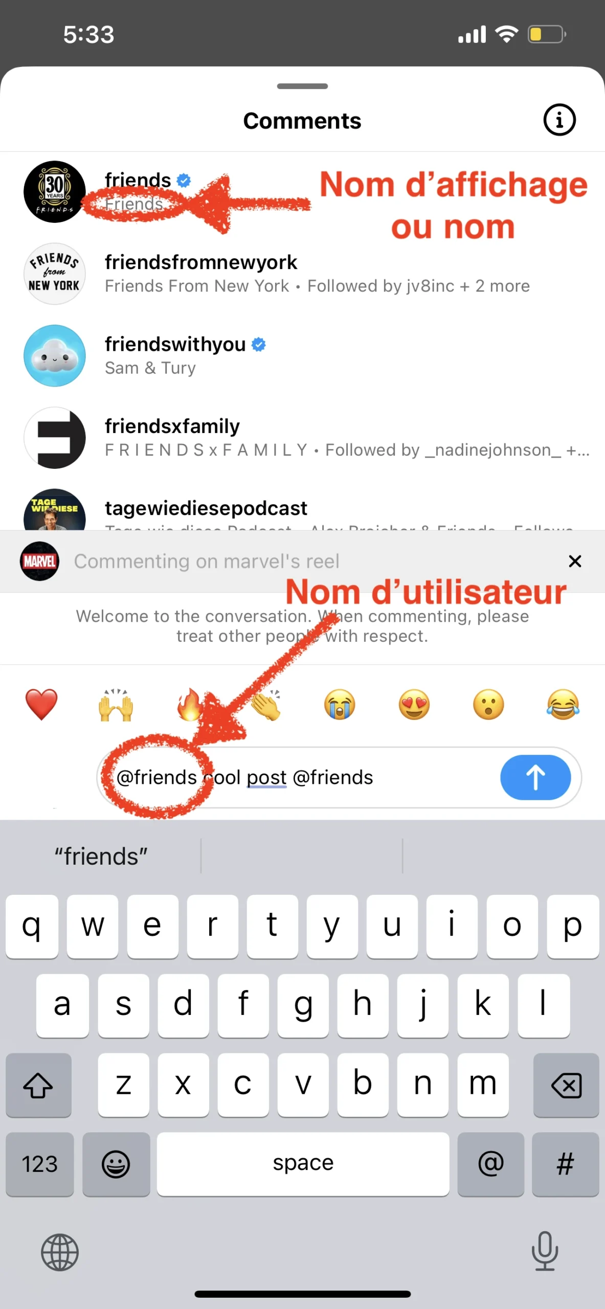 difference entre nom d'affichage et nom d'utilisateur Instagram