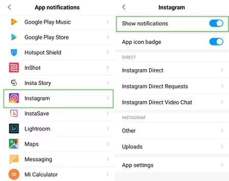 notifications Instagram android